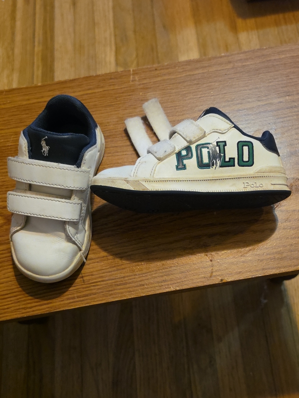 Polo by Ralph Lauren White Velcro Sneakers with Navy and Green Accents